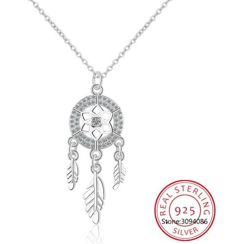 Real 925 Sterling Silver Tree of Life Fashion Dream Catcher Pendant Necklaces for Women Sterling Silver Jewelry SCN298