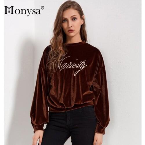 Letter Embroidery Sweatshirts Women Spring 2018 New Arrival Velvet Sweatshirt Lantern Long Sleeve Casual Loose Sweatshirt Woman