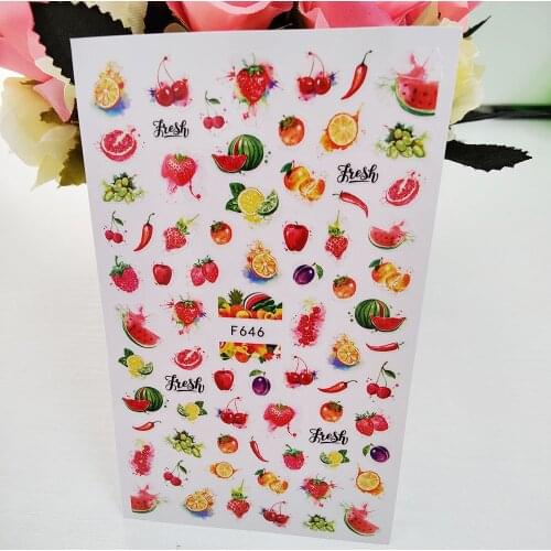 Happy Summer 3D Stickers For Nails Sresh fruits Nail Art Decorations Self Adhesive Sticker Foil Decals Manicure Accessories
