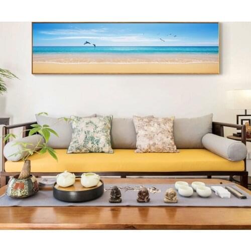 Modern Seascape Posters and Prints Wall Art Canvas Painting Dolphins Seagulls Beach Pictures for Living Room Home Decor No Frame