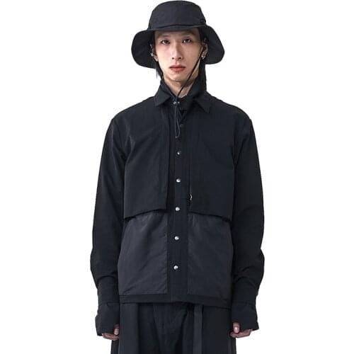 PUPIL TRAVEL 2020FW Techwear Mens Long Sleeve Wrinkle Free Black Molle Shirt Tactical Shirt h Hip Hop Punk Style Streetwear