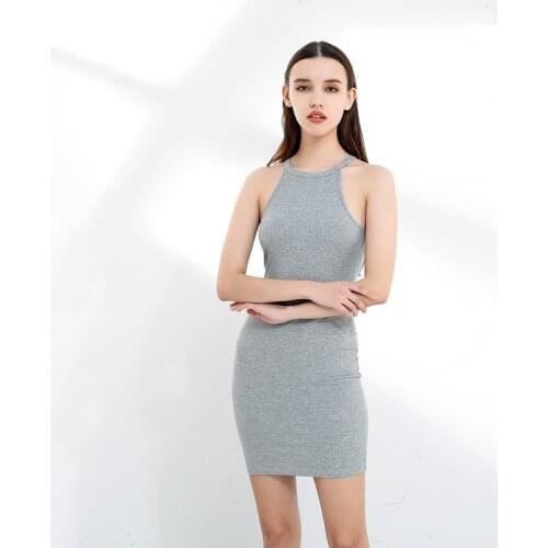 Knited Sleeveless Sleek Grey Mini Dress Slim Fit Spicy Girls Elastic Summer Dress