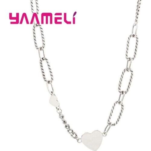 Concise Fashion Collar Necklace for Women Gifts Hot Sale 925 Sterling Silver Geometric Rectangle Hearts Friendship Jewelry