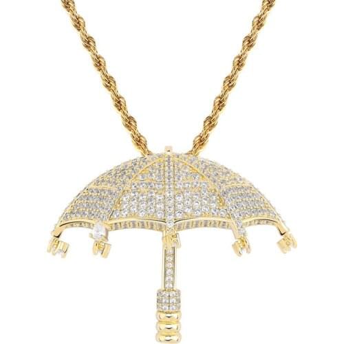 Explosion umbrella zircon pendant hiphop personality umbrella hip-hop necklace