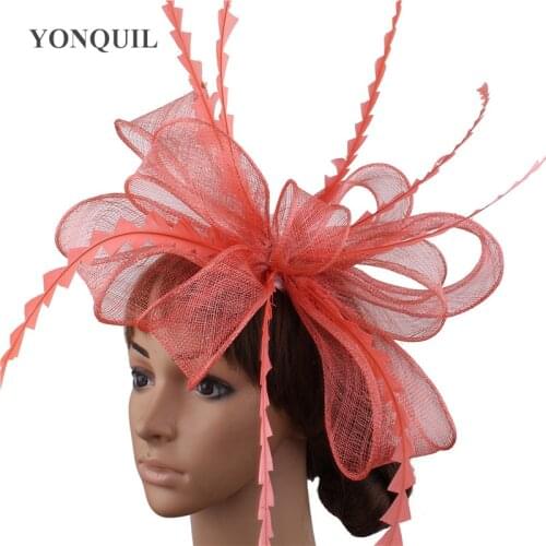 Beautiful big bow ladies wedding hats fascinators sinamay white black bridal loops headwear woman race event headdress MYQ035