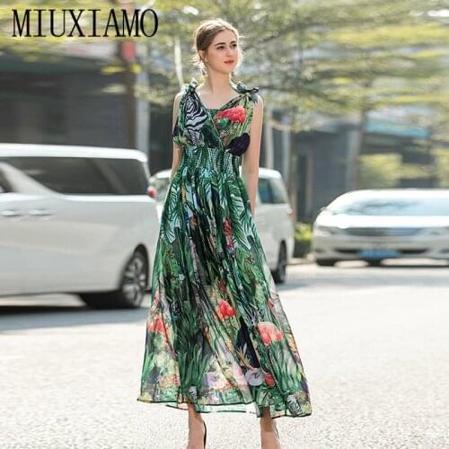 MIUXIMAO High Quality 2020 Runway Designer Spring Dress Elephant Print Elegant Casual beach dress Long Dress Women vestidos