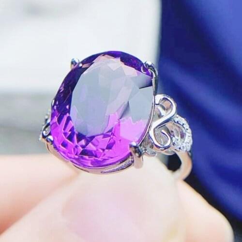 Natural real amethyst big ring Per jewelry 925 sterling silver 12*16mm 11ct gemstone Fine jewelry Women ring T21484