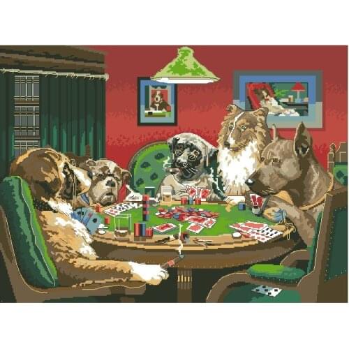 Gold Collection Lovely Counted Cross Stitch Kit The Coolidge Dogs Playing Cards Card Bridge dim 02474