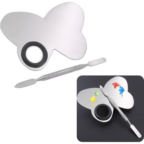1pc Beauty Tools Color Mixing Plate Spatula Stainless Steel Butterfly Shape Polish Cream Palette Foundation Manicure Display