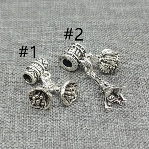2 Pieces 925 Sterling Silver Flower Crown & Eiffel Tower Dangle Charms