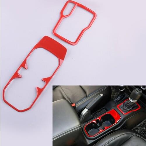 2Pcs Gear Shift Panel + Water Cup Holder Cover Trim ABS Glossy Red fit for Jeep Wrangler JL JLU 2018 2019 2020
