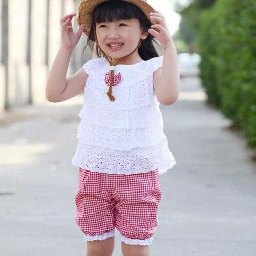 2021 Summer Girls Clothes Set Toddler Kids Baby White Lace T shirt +Plaid Shorts Newborn Children Girl Clothing 2-4T