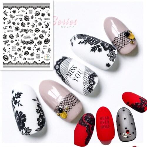 3d nail sticker Newest CA-359 black Lace flower design nail decals self-adhesive DIY decoration for nail art tips