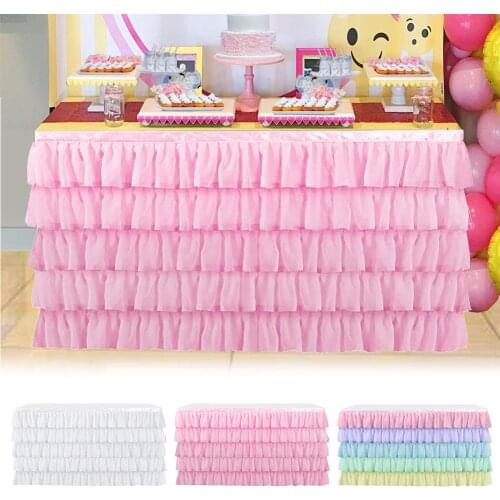 6FT Ruffle Table Skirt 5 Layer Tablecloth for Rectangle Round Home Wedding Dessert Signature Table Party Decoration