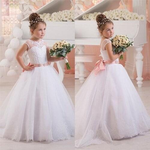 White Applique Sleeveless Flower Girl Dress Birthday Party Girl Gown for Weddings First Communion Dresses for Girls