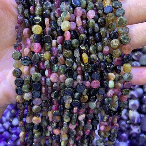 5-6mm Natural Mixed-Color Tourmaline Beads Spacer Coin Button DIY Loose Stone Beads For Jewelry Making Beads Accessories Gift