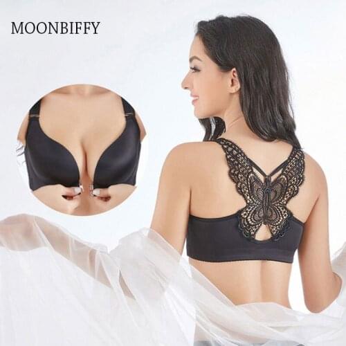 Front Buckle Bra Without Steel Bra Large Bra Underwear Women Big Size Bra Glossy Butterfly Beauty Back bra Push Up 120D