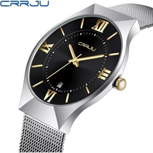 CRRJU New Top Luxury Watch Men Brand Mens Watches Ultra Thin Stainless Steel Mesh Band Quartz Wristwatch Fashion casual watches