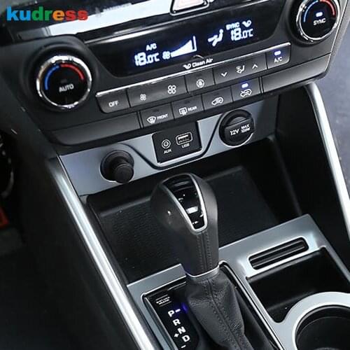For Hyundai Tucson 2015 2016 2017 2018 Stainless Steel Cigarette Lighter Cover Trim USB Decorative Stickers Interior Accessories