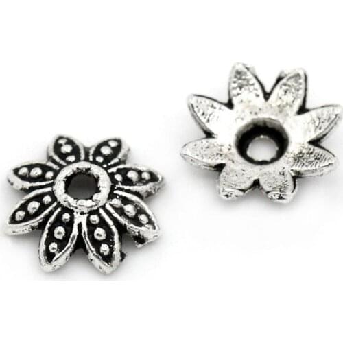 Doreen Box Lovely Bead Caps Flower Silver Color (Fits 10mm-12mm Beads) 8x8mm, Hole:approx 1.3mm, 200PCs (B25874)