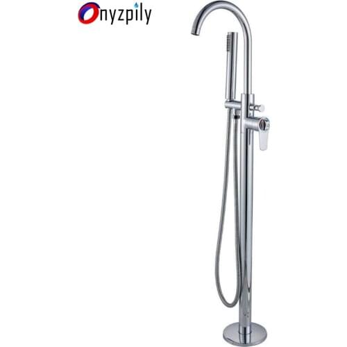Bathroom Bathtub Tap Shower System Chrome Thermostatic Handle Dual Function Hand Shower and Filler Spout Floor Mounted
