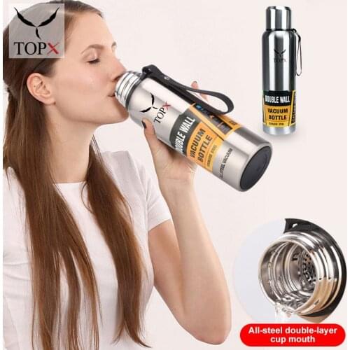 TOPX 1500ml Large Capacity Stainless Steels Double Thermos Military Style Outdoor Travel Portable Insulated Cup with Rope Bottle