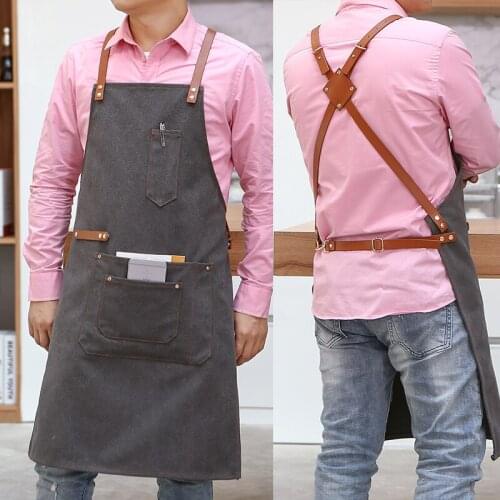 Barber straps denim apron restaurant tea shop floral manicure painting apron print logo