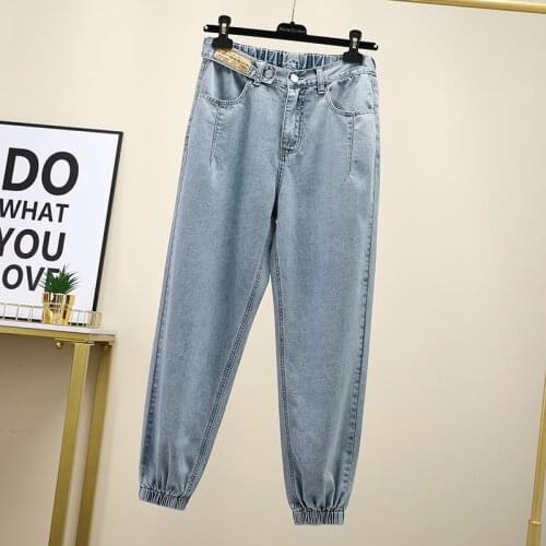 5XL Jeans Womens Summer New Style Large Size Loose Solid Color Fashion Casual Denim Nine-point Pencil Pants Pantalon Pour Femme