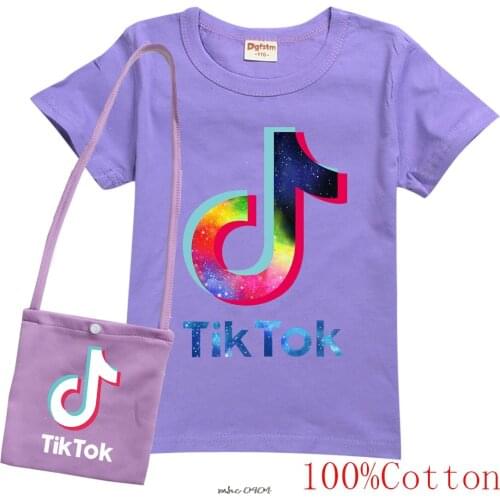 Tik Tok Girls Tops Cartoon Print Girls Tik Tok T Shirt + Bag Funny Casual Toddler Kids Clothes Summer Short Sleeve Baby T-shirt