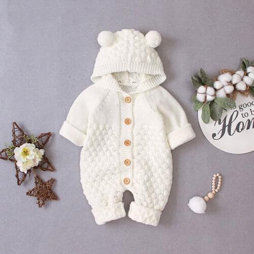 Newborn Toddler Baby Boy Girl Knit Romper Hooded Sweater Jumpsuit Winter Outfits