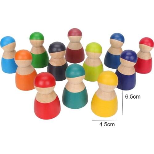 Colorful Rainbow Blocks Wooden Ball Dolls Rainbow Stacker Accessories Baby Puzzles Wooden Rainbow Block Kids Montessori Toy