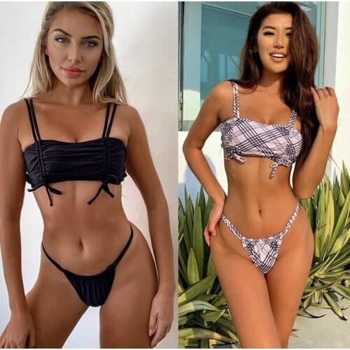 Sexy Plaid Bikini Female Swimsuit Two-pieces Bikini Padded Suit Swim 2021new Style Women Low Waist Wire Free Cn(origin) Ciktidin