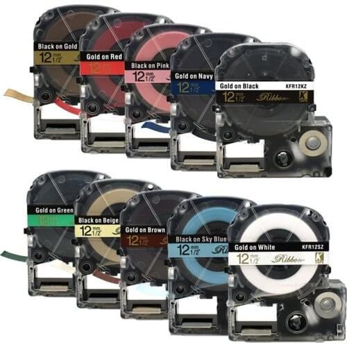 5Packs Satin Ribbon Tape 12mm*5m Compatible for Epson SFR12BK SFR12PK SFR12GZ SS12KW for gifts wrapping LW-300 LW-400 Printer