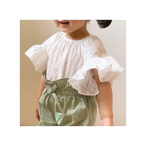 Summer 2020 Korean childrens clothing new girl Han Fan sweet fashion lace hollow Philippine sleeve casual T-shirt