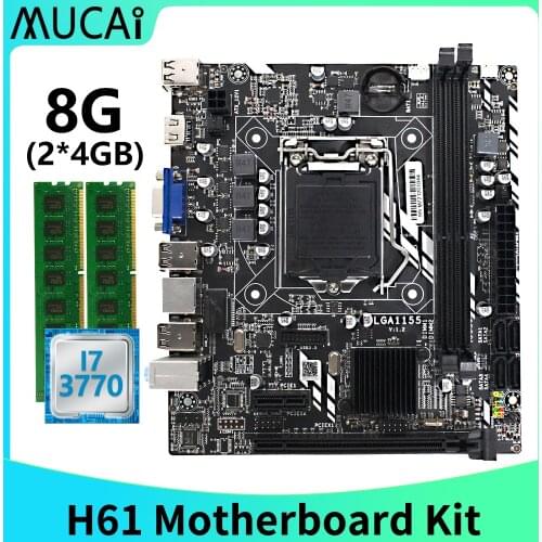 MUCAI H61 Motherboard LGA 1155 Kit Set With Intel Core i7 3770 CPU Processor And DDR3 8GB(2*4GB) 1600MHZ RAM Memory PC