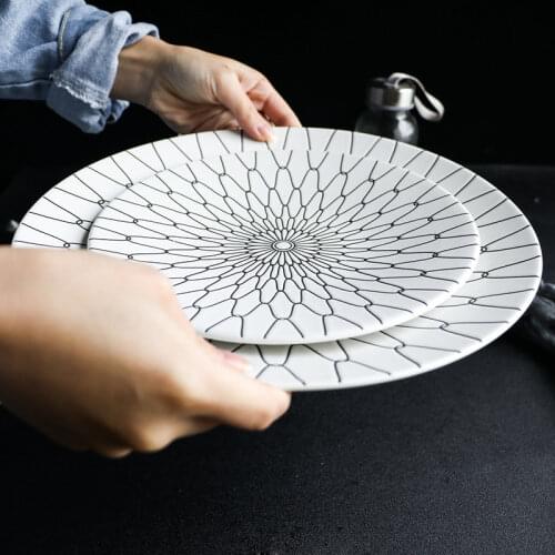 Matte Black And White Porcelain Dinner Plate Set Geometry Kitchen Plates Ceramic Tableware Food Dishes Salad Dish Steak Plate