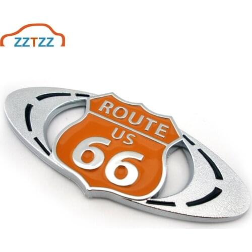 1Pcs 3D Metal ROUTE US 66 Car Side Fender Rear Trunk Emblem Badge Sticker Decals for Universal Cars Moto Bike Decorative