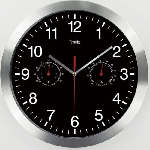 Currently Available Wholesale 12-Inch Metal Wall Clock with Temperature Moisture Meter Features Living Room Bedroom Clocks Mute