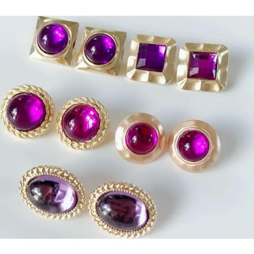 Purple Opal Color Geometric Alloy Sweet Clip Earring For No Ear Holes