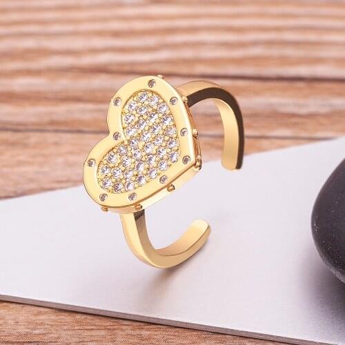 Trendy Open Adjustable Heart Love Rings For Women High Quality Zircon Crystal Wedding Engagement Statement Jewelry Party Gifts