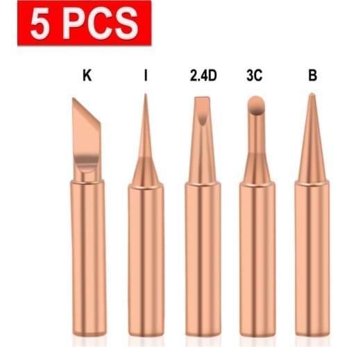 5Pcs/Set Soldering Iron Tips Pure Copper 900M-T Soldering Iron Tip Lead-Free Solder Tips Welding Head Soldering Tools