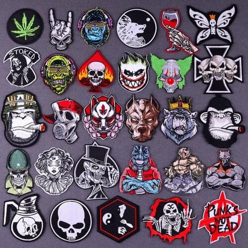 Punk Patch Iron On Patches For Clothing Thermoadhesive Patches On Clothes Rock Stripes Animals Badges Diy Skull Embroidery Patch