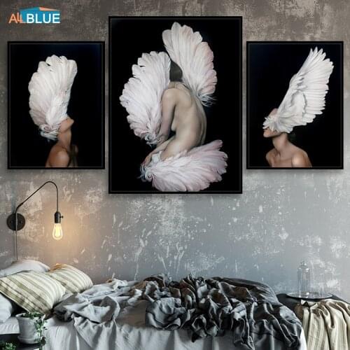 Canvas Art Woman Flowers Feather Wall Art Canvas Painting Nordic Posters And Prints Decorative Pictures For Living Room Decor