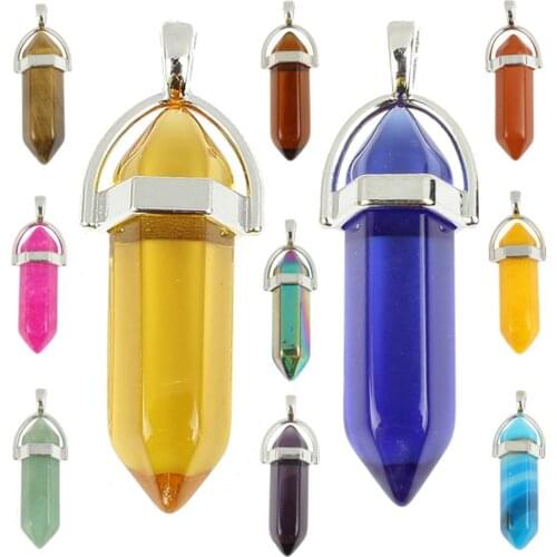 5pcs Natural Semi-precious Colorful Stone Hexagonal Column Bullet-shape Jewelry Making Handmade DIY Necklace Pendant Accessories