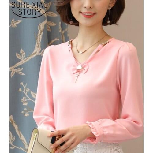 2020 Spring New Chiffon Shirt Long Sleeve Temperament Bow Knot Women Blouse Plus Size Women Blouse and Tops Blusas Mujer 8406 50