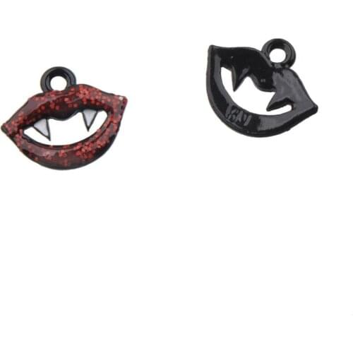 Resin Charms Lip Vampire Tooth All Saints' Day Jewelery Making Handicrafts Epoxy Material Metal Black Horror Metal 11X14mm 10pcs