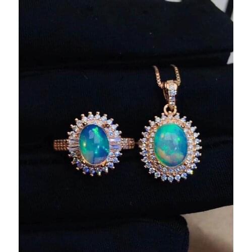 Natural opal jewelry setNatural real opal 925 sterling silver 1pc ring ,1pc pendant
