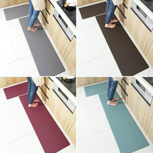 Simple Solid Color Anti-oil Kitchen Floor Long Strips of PU Leather Household Waterproof Non-slip Mats Easy To Care and Scrub