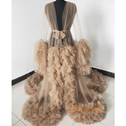 Luxury Ruffles Maternity Dress Tiered Skirts Wedding Sleepwear Bathrobes Nightgowns Robes Women Dresses Kimono