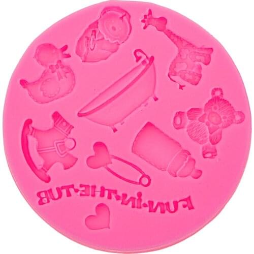 Baby Shower Party Trojans Bear Bottles giraffe love Shape Fondant Moulds, Silicone Molds For Cakes Decorating F0543